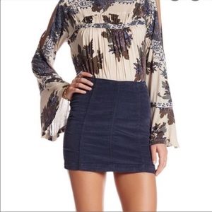 Free People Modern Femme Mini Skirt, Navy Blue, Corduroy Like Material